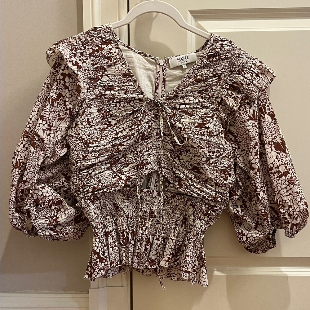 Sea New York Women's Brown Floral Ruffle Top
